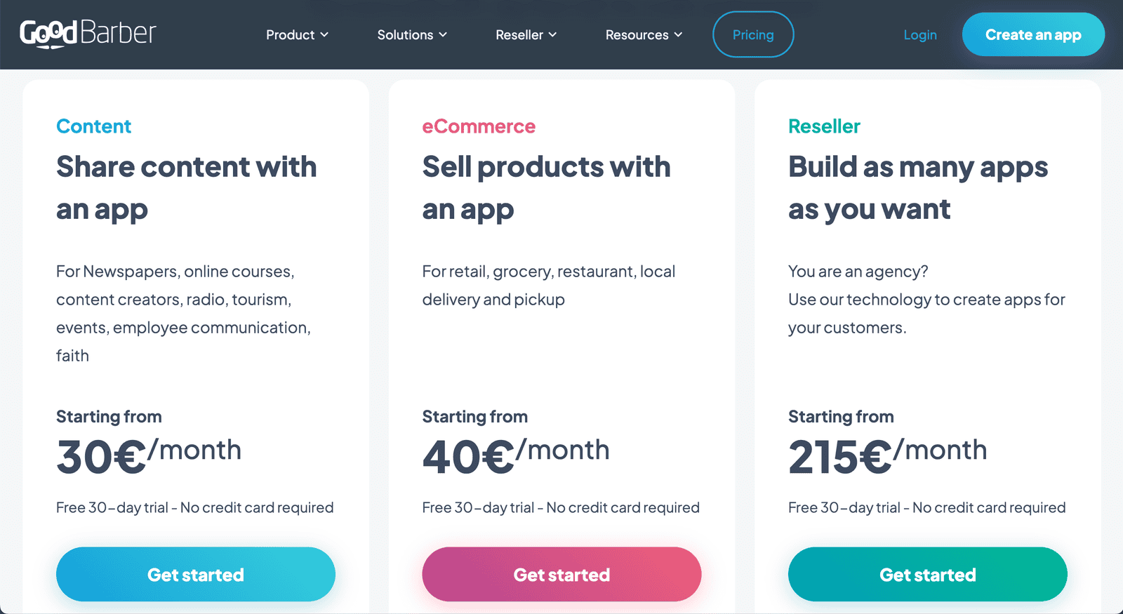 goodbarber pricing model